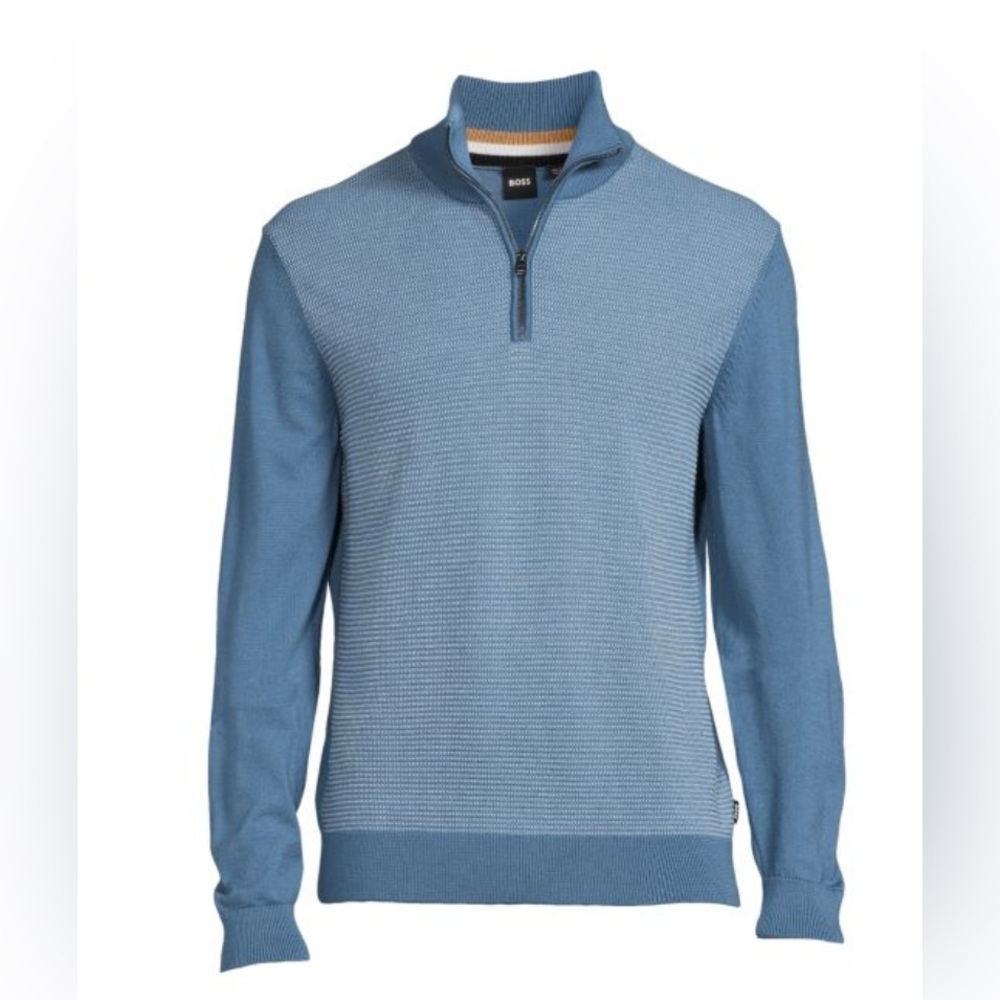 BOSS Ladamo Virgin  Wool Half Zip Pullover Blue , size M